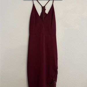Astr Burgundy Dress with Lace Detail